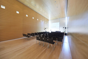 Reihenbestuhlung mit Mittelgang, schwarze Stühle im Saal Propter Homines im Festspielhaus Bregenz