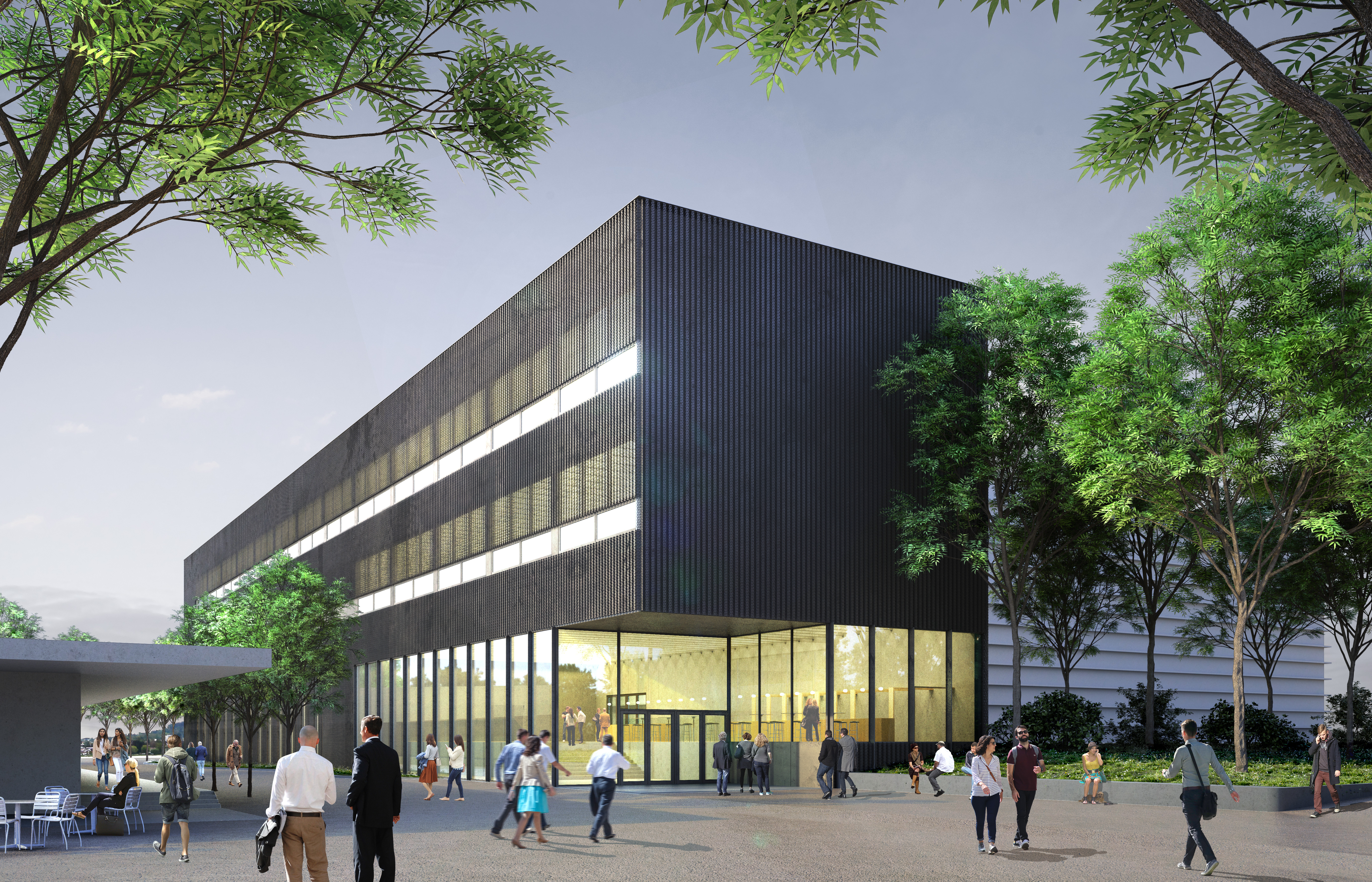 Visualisierung Vorplatz und Foyer Werkstattbühne vor dem Festspielhaus Bregenz © Dietrich | Untertrifaller Architekten